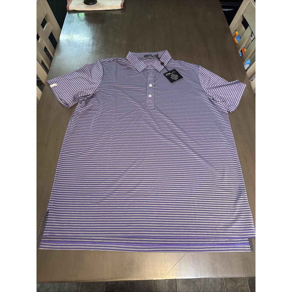 NWT RLX Ralph Lauren Golf Purple & Gray Stripes Polo Shirt Men's Size XL